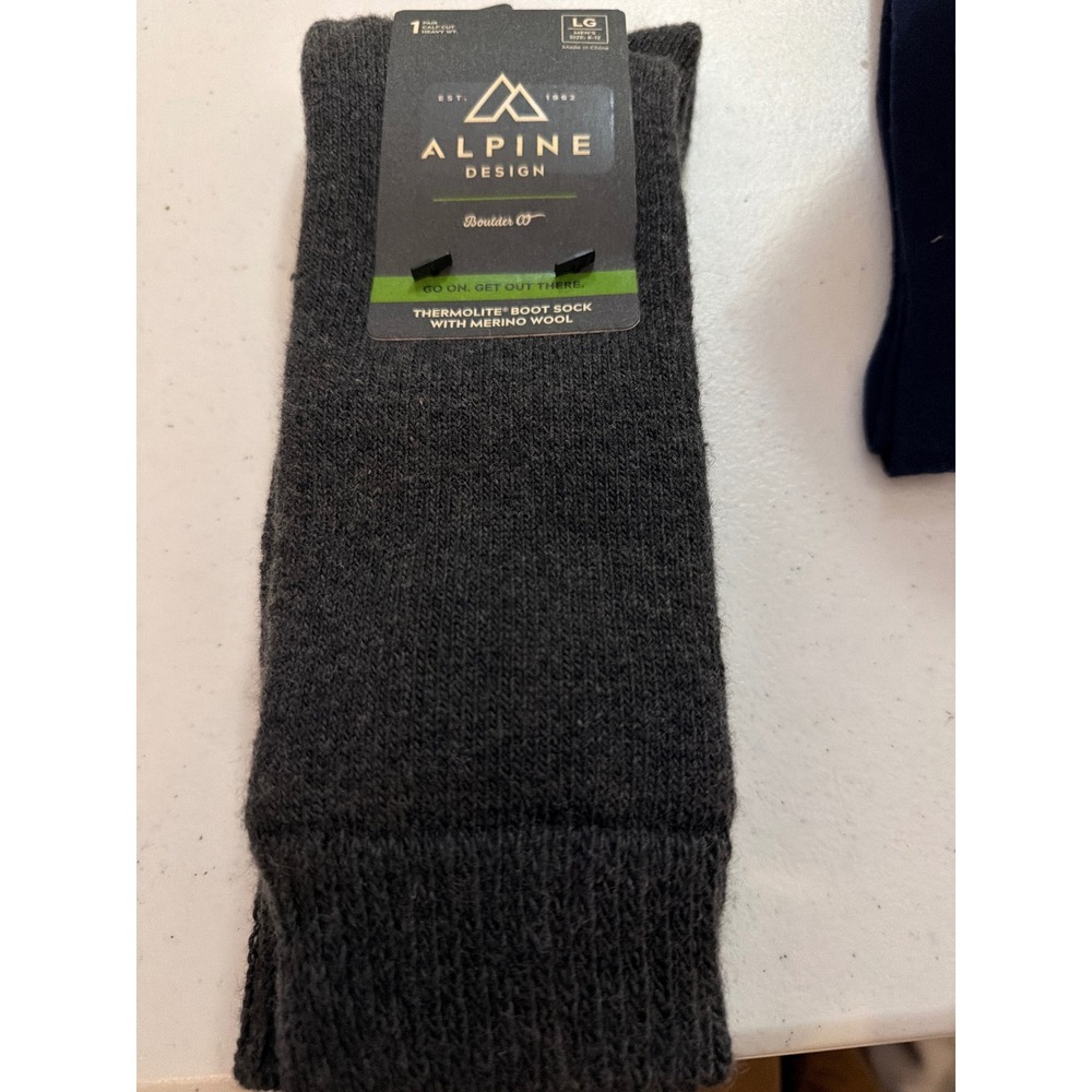 Alpine‎ Design Mens Thermolite Boot Socks Merino Wool Blend Grey Large 1 Pair